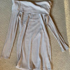 UO Off-the-Shoulder Taupe Sweater Dress